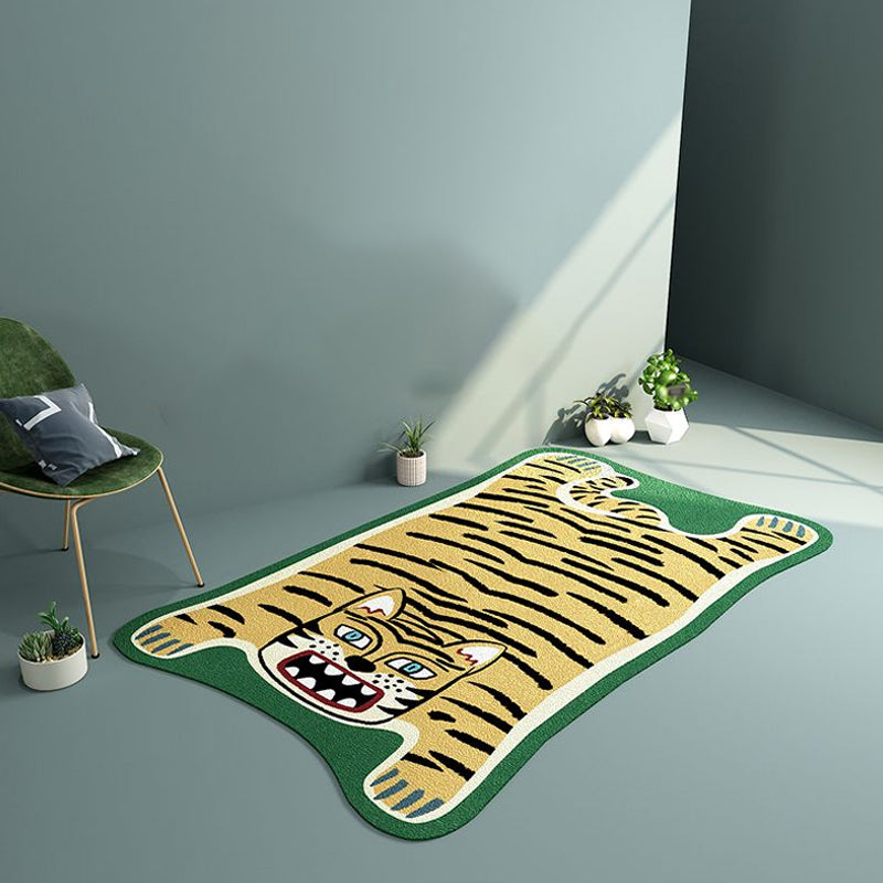 Lisslune | Yellow and Brown Irregular Rug Children's Room Animal Tiger Leopard Lion Pattern Rug Polyester Stain Resistant Carpet