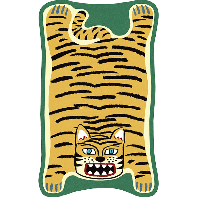 Lisslune | Yellow and Brown Irregular Rug Children's Room Animal Tiger Leopard Lion Pattern Rug Polyester Stain Resistant Carpet
