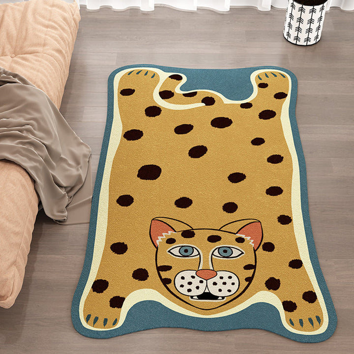 Lisslune | Yellow and Brown Irregular Rug Children's Room Animal Tiger Leopard Lion Pattern Rug Polyester Stain Resistant Carpet