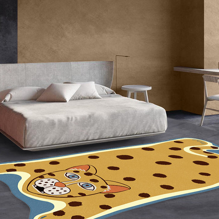 Lisslune | Yellow and Brown Irregular Rug Children's Room Animal Tiger Leopard Lion Pattern Rug Polyester Stain Resistant Carpet