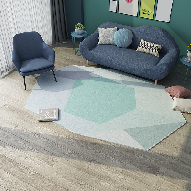 Lisslune | Green and Blue Irregular Area Rug Bedroom Novelty Color Block Pattern Area Rug Polyester Stain Resistant Carpet