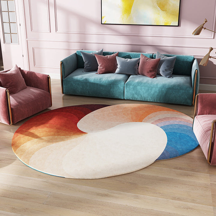 Lisslune | Green and Blue Irregular Area Rug Bedroom Novelty Color Block Pattern Area Rug Polyester Stain Resistant Carpet