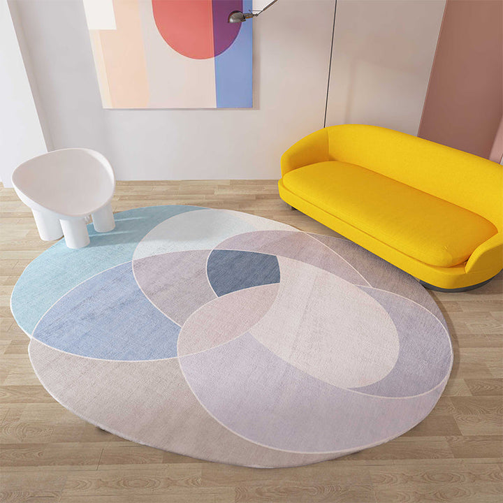 Lisslune | Green and Blue Irregular Area Rug Bedroom Novelty Color Block Pattern Area Rug Polyester Stain Resistant Carpet