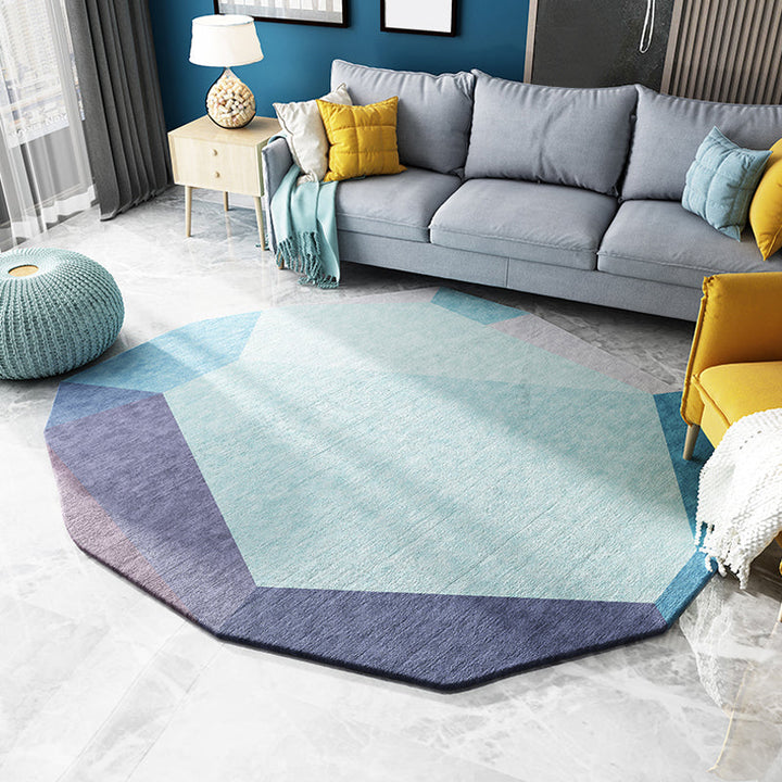 Lisslune | Green and Blue Irregular Area Rug Bedroom Novelty Color Block Pattern Area Rug Polyester Stain Resistant Carpet