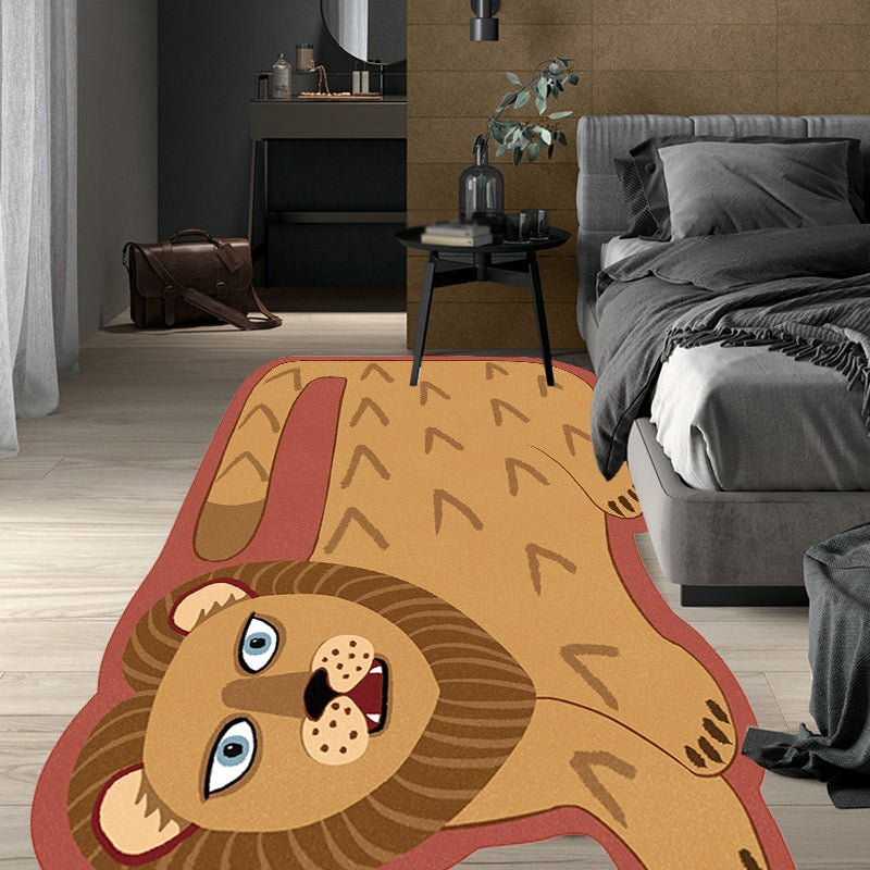 Lisslune | Stylish children's irregular rug in pink and brown animal tiger lion pattern rug polyester washable rug for the children's room