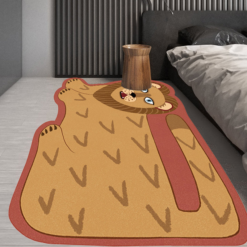 Lisslune | Stylish children's irregular rug in pink and brown animal tiger lion pattern rug polyester washable rug for the children's room