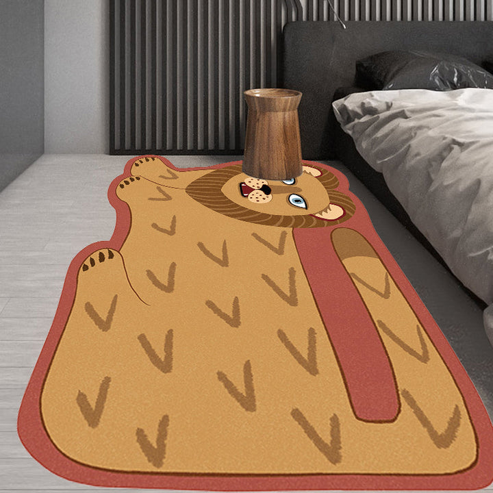 Lisslune | Stylish children's irregular rug in pink and brown animal tiger lion pattern rug polyester washable rug for the children's room
