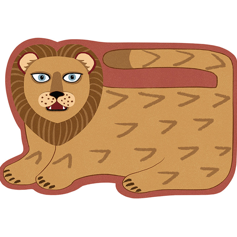Lisslune | Stylish children's irregular rug in pink and brown animal tiger lion pattern rug polyester washable rug for the children's room