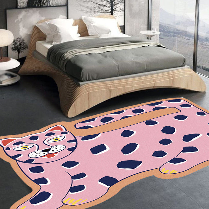Lisslune | Stylish children's irregular rug in pink and brown animal tiger lion pattern rug polyester washable rug for the children's room