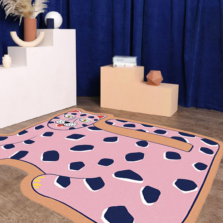 Lisslune | Stylish children's irregular rug in pink and brown animal tiger lion pattern rug polyester washable rug for the children's room