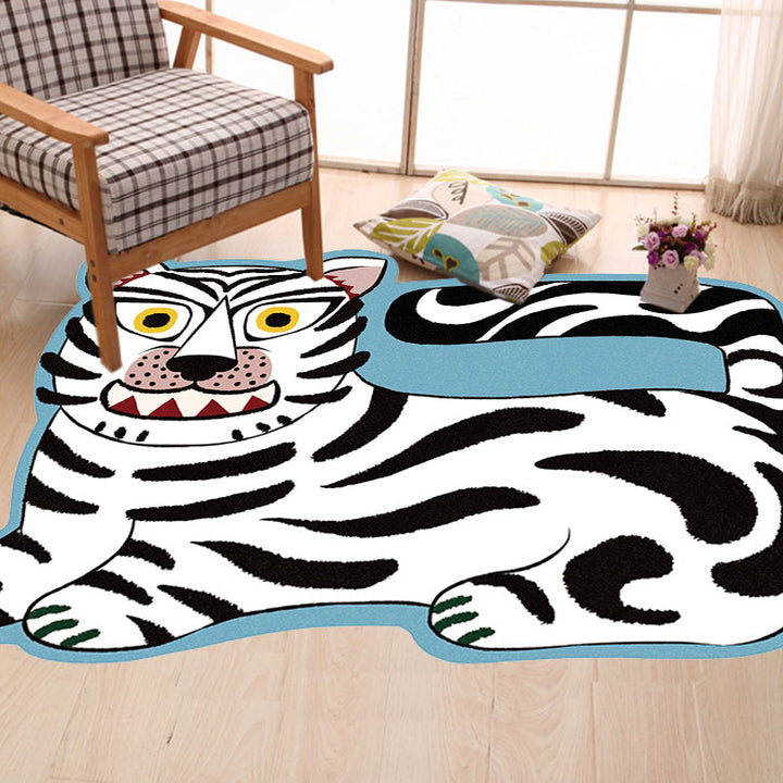 Lisslune | Stylish children's irregular rug in pink and brown animal tiger lion pattern rug polyester washable rug for the children's room