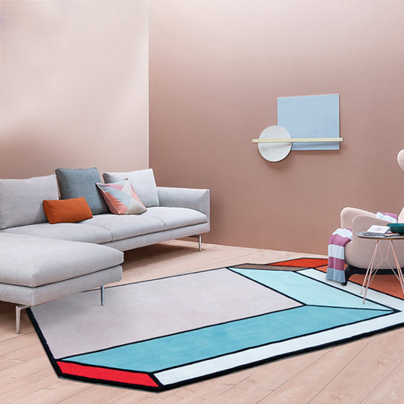 Lisslune | Novelty Living Room Irregular Rug Colorful Block Cube Print Rug Polyester Pet-Friendly Area Rug