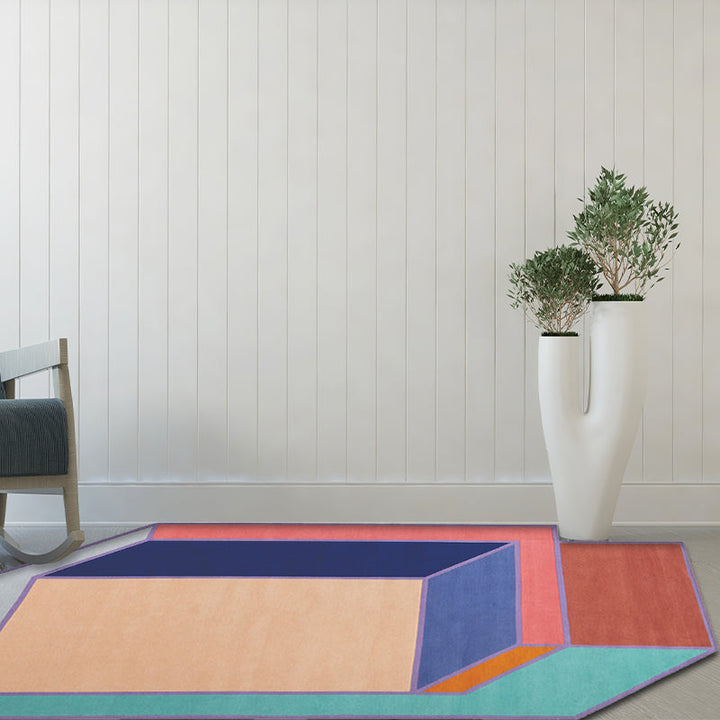 Lisslune | Novelty Living Room Irregular Rug Colorful Block Cube Print Rug Polyester Pet-Friendly Area Rug