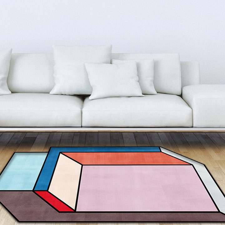 Lisslune | Novelty Living Room Irregular Rug Colorful Block Cube Print Rug Polyester Pet-Friendly Area Rug
