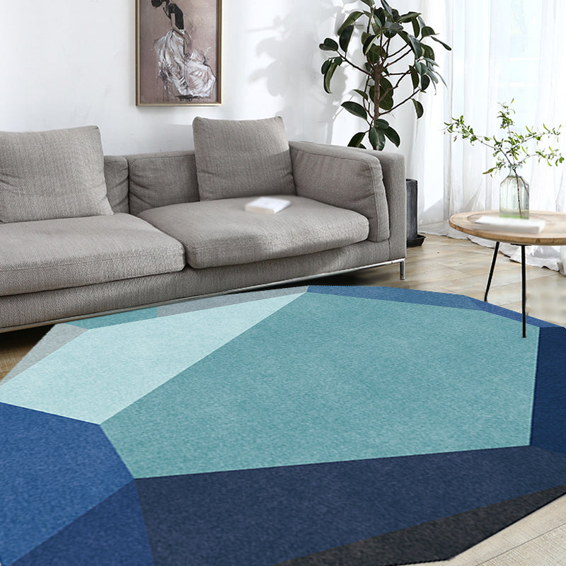 Lisslune | Gray and Blue Irregular Carpet Bedroom Novelty Color Block Pattern Area Rug Polyester Washable Rug