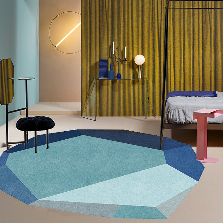 Lisslune | Gray and Blue Irregular Carpet Bedroom Novelty Color Block Pattern Area Rug Polyester Washable Rug
