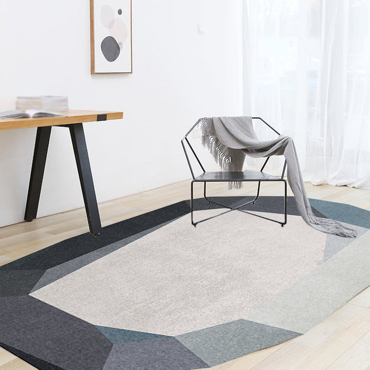 Lisslune | Gray and Blue Irregular Carpet Bedroom Novelty Color Block Pattern Area Rug Polyester Washable Rug