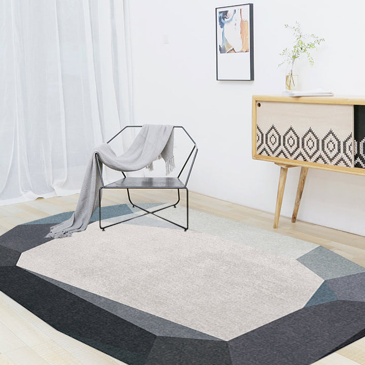 Lisslune | Gray and Blue Irregular Carpet Bedroom Novelty Color Block Pattern Area Rug Polyester Washable Rug