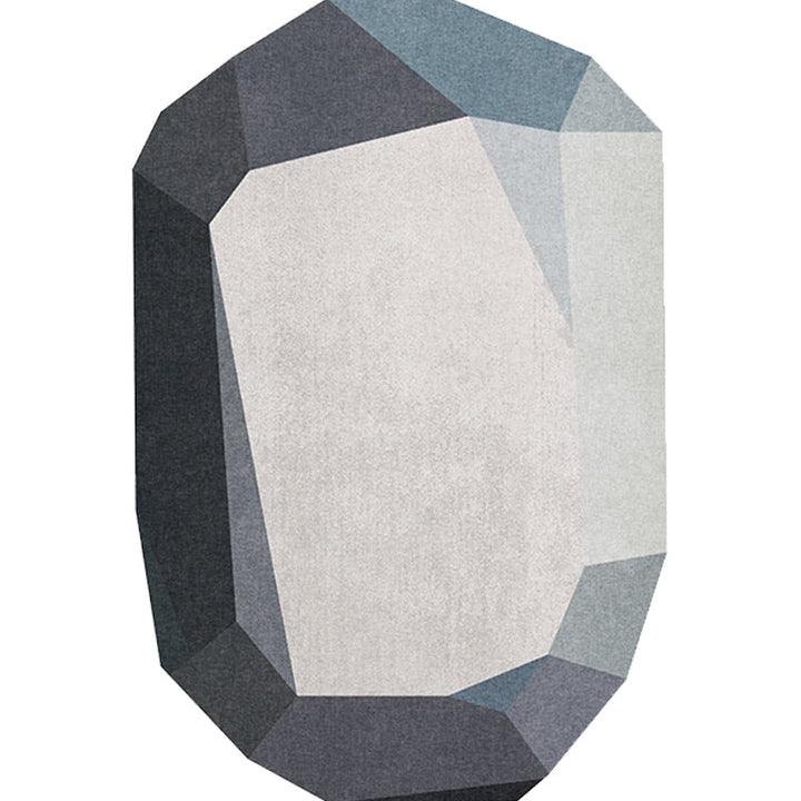 Lisslune | Gray and Blue Irregular Carpet Bedroom Novelty Color Block Pattern Area Rug Polyester Washable Rug
