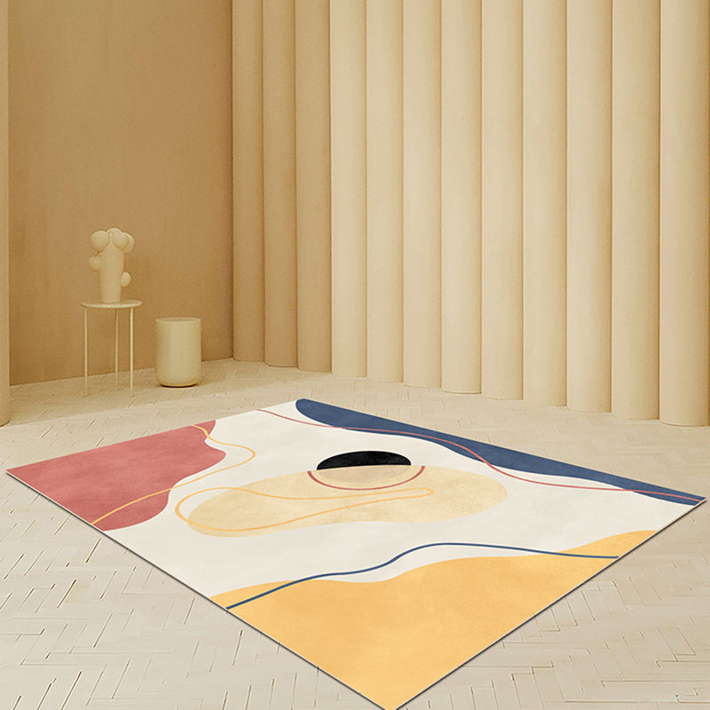 Lisslune | Beige Abstract Carpet Polyester Modern Carpet Nonslip Background Pet-Friendly Area Rug for Living Room