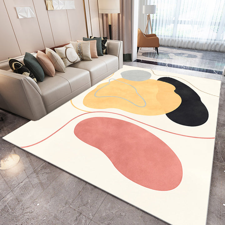 Lisslune | Beige Abstract Carpet Polyester Modern Carpet Nonslip Background Pet-Friendly Area Rug for Living Room