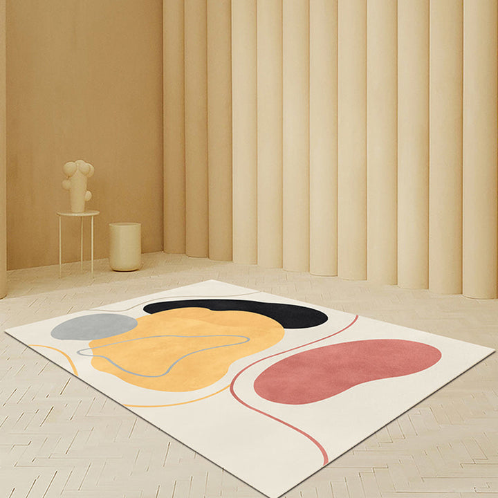Lisslune | Beige Abstract Carpet Polyester Modern Carpet Nonslip Background Pet-Friendly Area Rug for Living Room