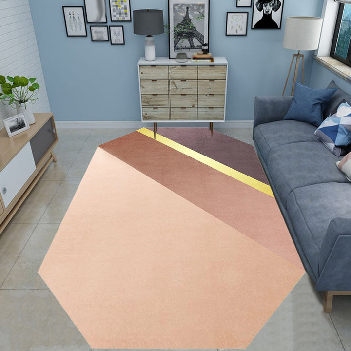 Lisslune | Novelty Living Room Irregular Carpet in Brown Color Block Rectangular Print Carpet Polyester Stain Resistant Carpet