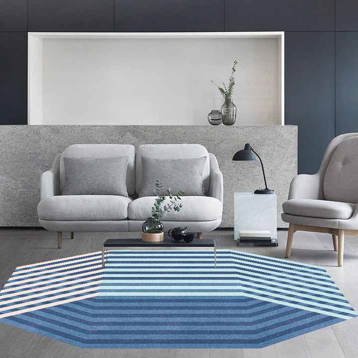 Lisslune | Modern Novelty Irregular Rug in Blue Stripe Pattern Rug Polyester Washable Rug for Home Decoration
