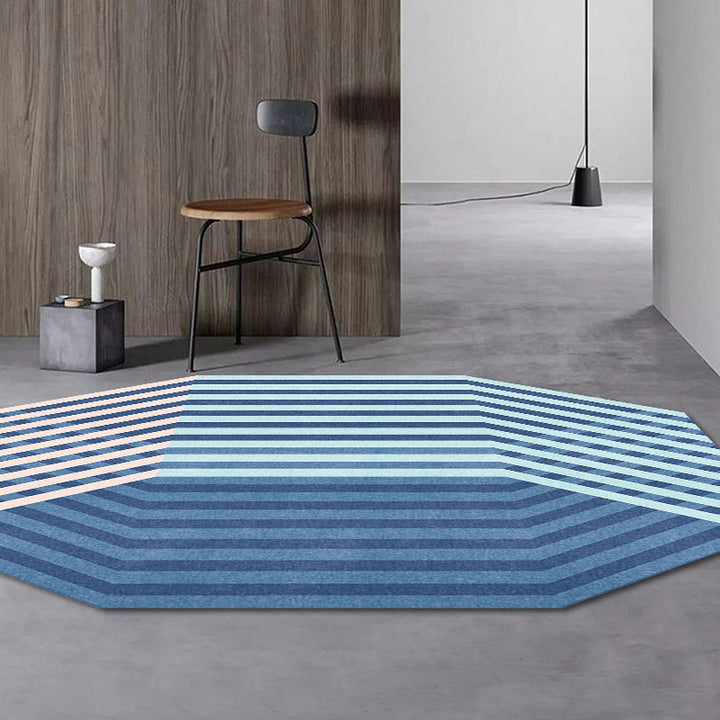 Lisslune | Modern Novelty Irregular Rug in Blue Stripe Pattern Rug Polyester Washable Rug for Home Decoration