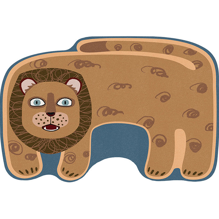 Lisslune | Kids Irregular Bedroom Carpet in Red and Brown Animal Tiger Lion Leopard Print Carpet Polyester Non-Slip Base Carpet
