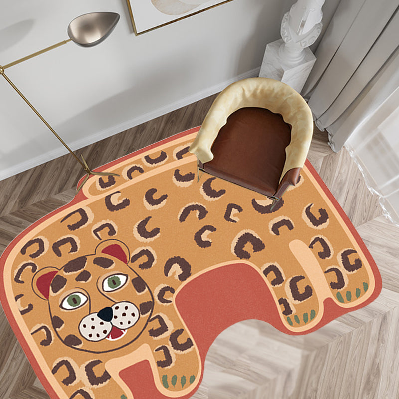 Lisslune | Kids Irregular Bedroom Carpet in Red and Brown Animal Tiger Lion Leopard Print Carpet Polyester Non-Slip Base Carpet