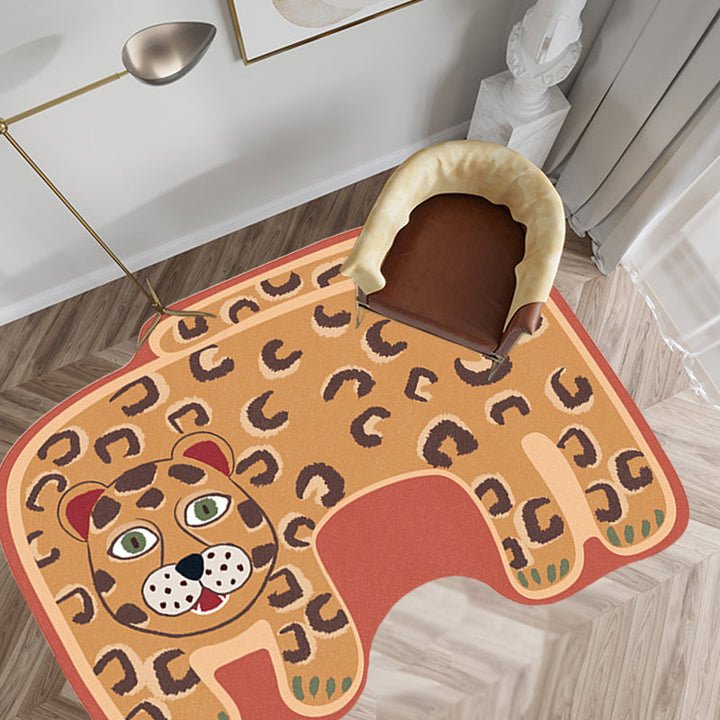 Lisslune | Kids Irregular Bedroom Carpet in Red and Brown Animal Tiger Lion Leopard Print Carpet Polyester Non-Slip Base Carpet