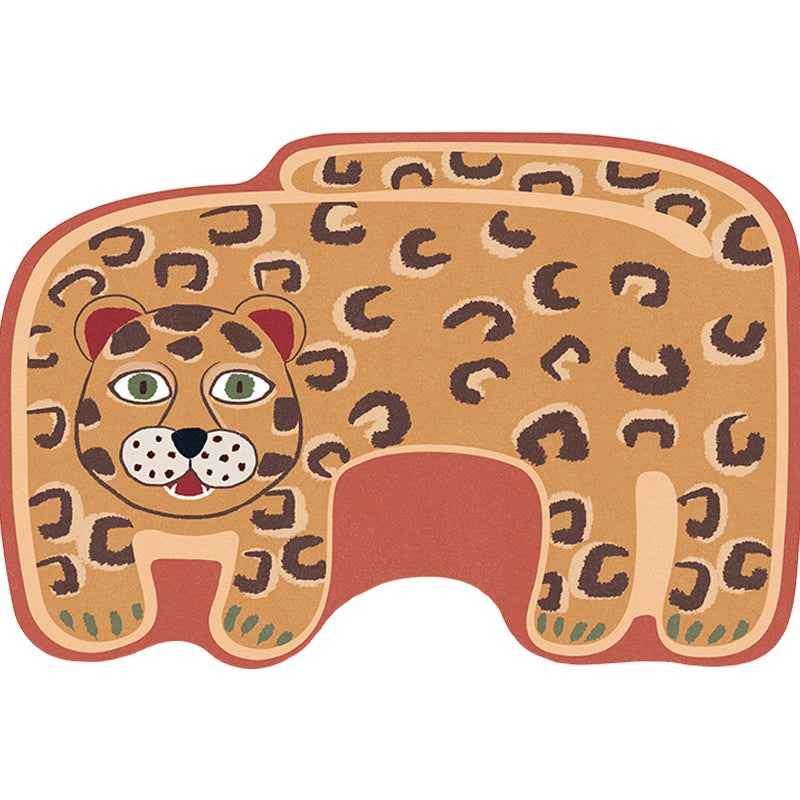 Lisslune | Kids Irregular Bedroom Carpet in Red and Brown Animal Tiger Lion Leopard Print Carpet Polyester Non-Slip Base Carpet