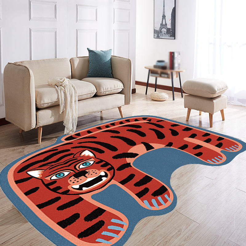 Lisslune | Kids Irregular Bedroom Carpet in Red and Brown Animal Tiger Lion Leopard Print Carpet Polyester Non-Slip Base Carpet