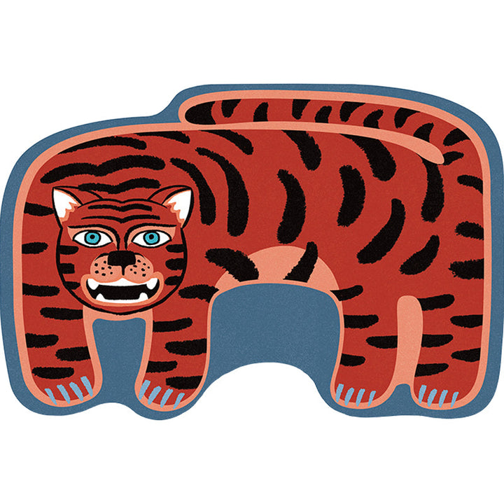 Lisslune | Kids Irregular Bedroom Carpet in Red and Brown Animal Tiger Lion Leopard Print Carpet Polyester Non-Slip Base Carpet