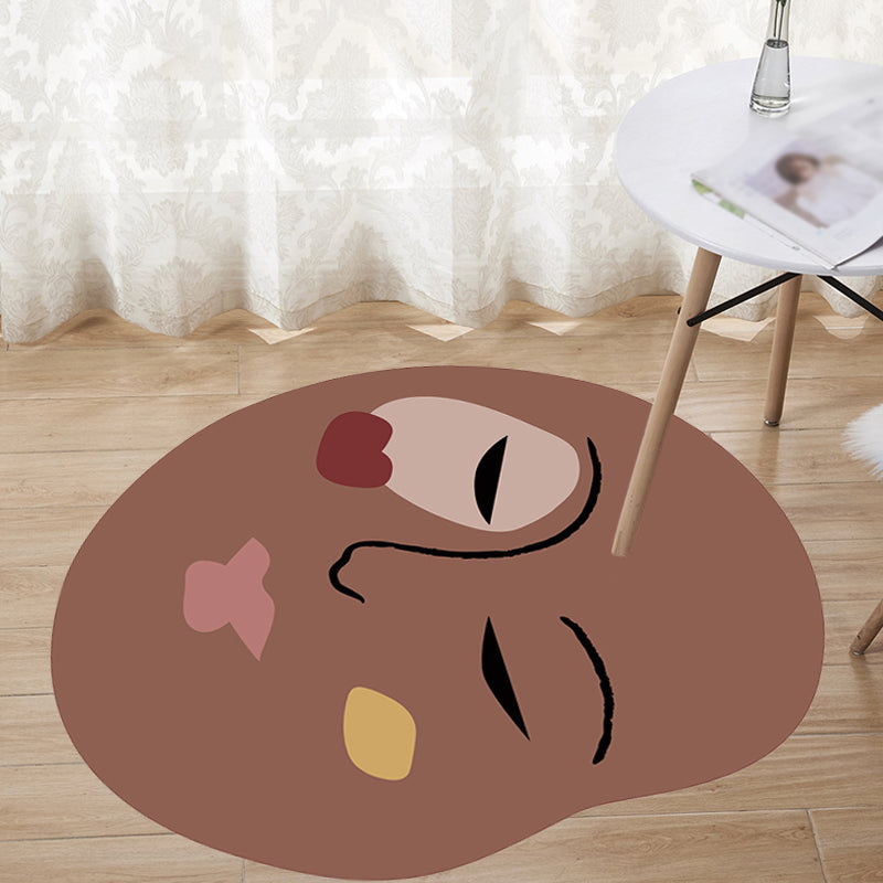 Lisslune | Brown irregular bedroom rug novelty abstract painting pattern area rug polyester anti-slip mat rug