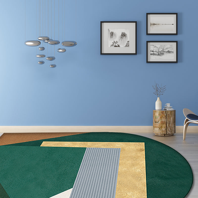 Lisslune | Green Irregular Bedroom Rug Novelty Color Block Pattern Area Rug Polyester Stain Resistant Carpet