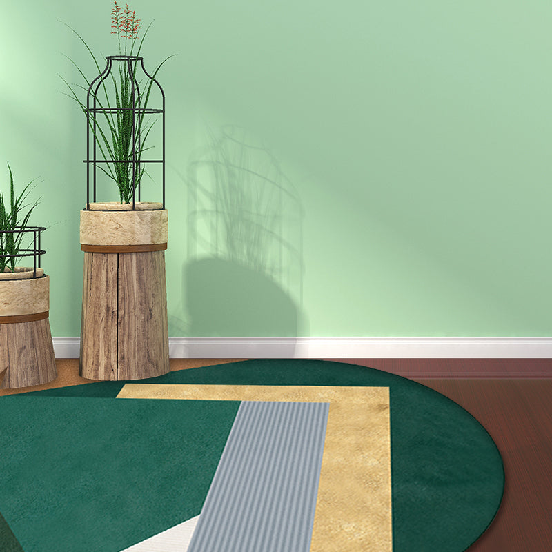 Lisslune | Green Irregular Bedroom Rug Novelty Color Block Pattern Area Rug Polyester Stain Resistant Carpet