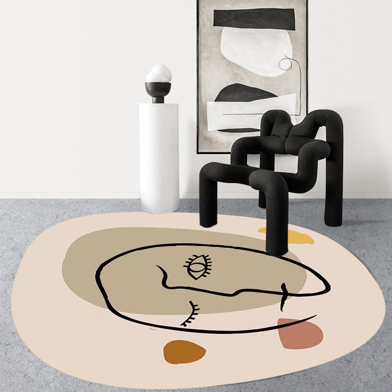Lisslune | Scandinavian Novelty Irregular Rug in Ivory Abstract Virgin Pattern Rug Polyester Non-Slip Carpet for Home Decoration