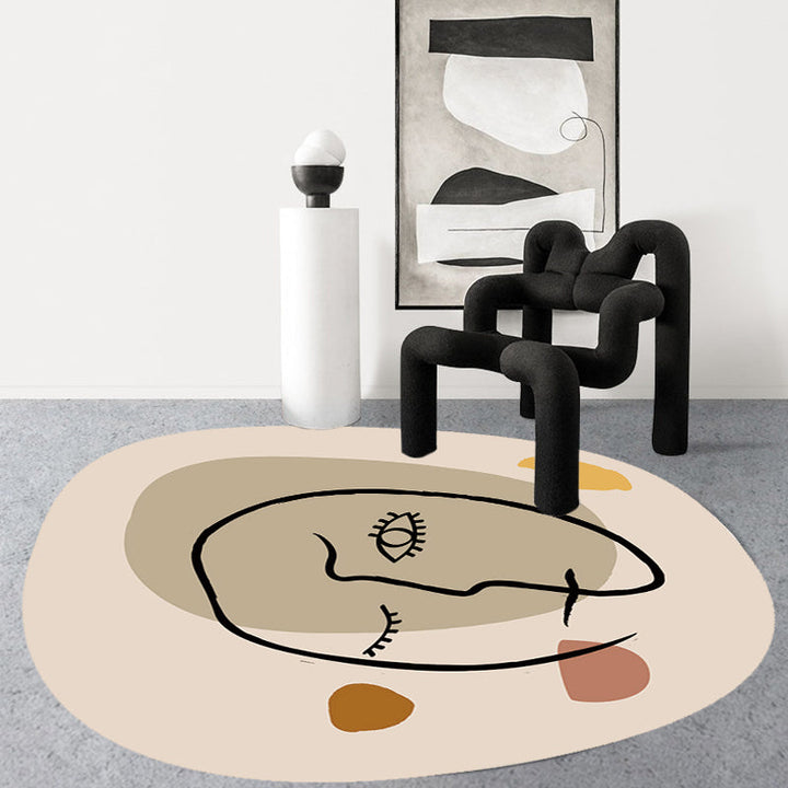 Lisslune | Scandinavian Novelty Irregular Rug in Ivory Abstract Virgin Pattern Rug Polyester Non-Slip Carpet for Home Decoration