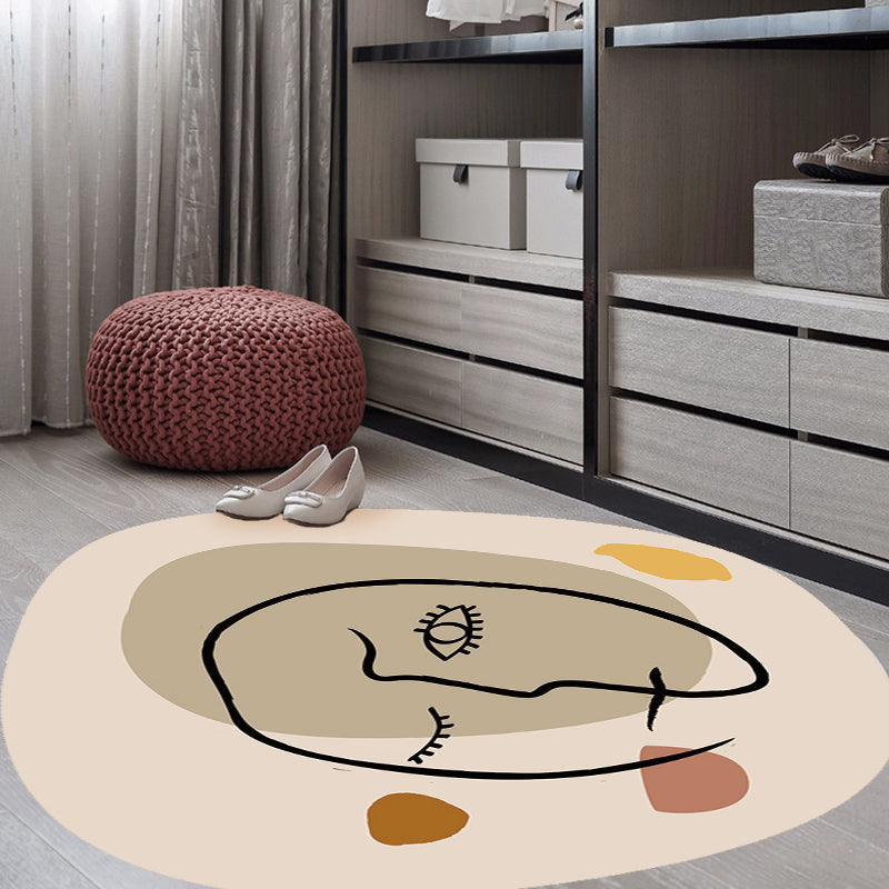 Lisslune | Scandinavian Novelty Irregular Rug in Ivory Abstract Virgin Pattern Rug Polyester Non-Slip Carpet for Home Decoration
