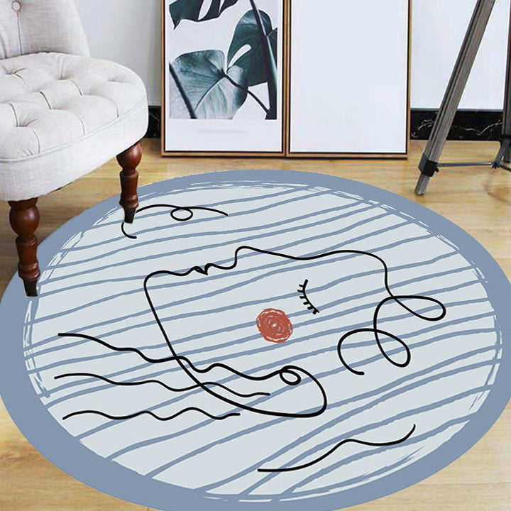 Lisslune | Novelty Living Room Irregular Carpet in Blue Abstract Painting Print Carpet Polyester Non-Slip Back Carpet