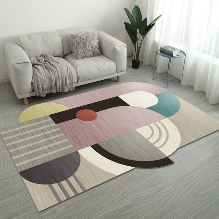 Lisslune | Casual Bedroom Irregular Rug in Gray and Ivory Color Block Print Rug Polyester Washable Area Rug