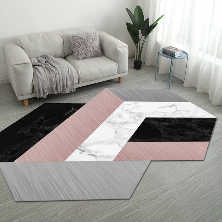 Lisslune | Casual Bedroom Irregular Rug in Gray and Ivory Color Block Print Rug Polyester Washable Area Rug