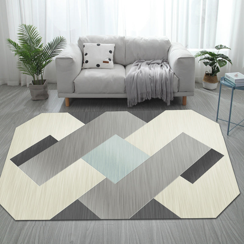 Lisslune | Casual Bedroom Irregular Rug in Gray and Ivory Color Block Print Rug Polyester Washable Area Rug