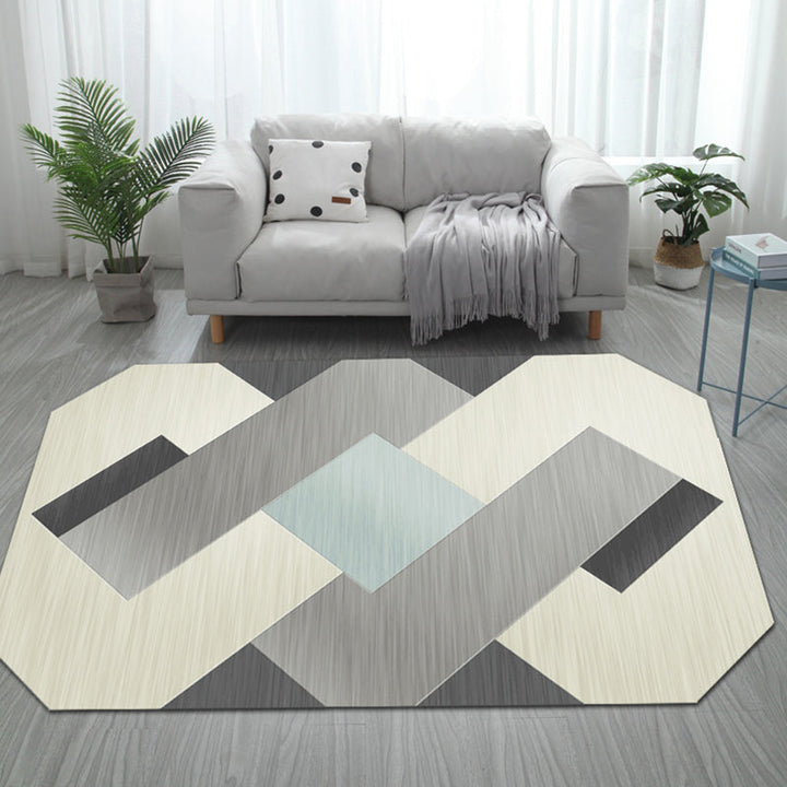 Lisslune | Casual Bedroom Irregular Rug in Gray and Ivory Color Block Print Rug Polyester Washable Area Rug