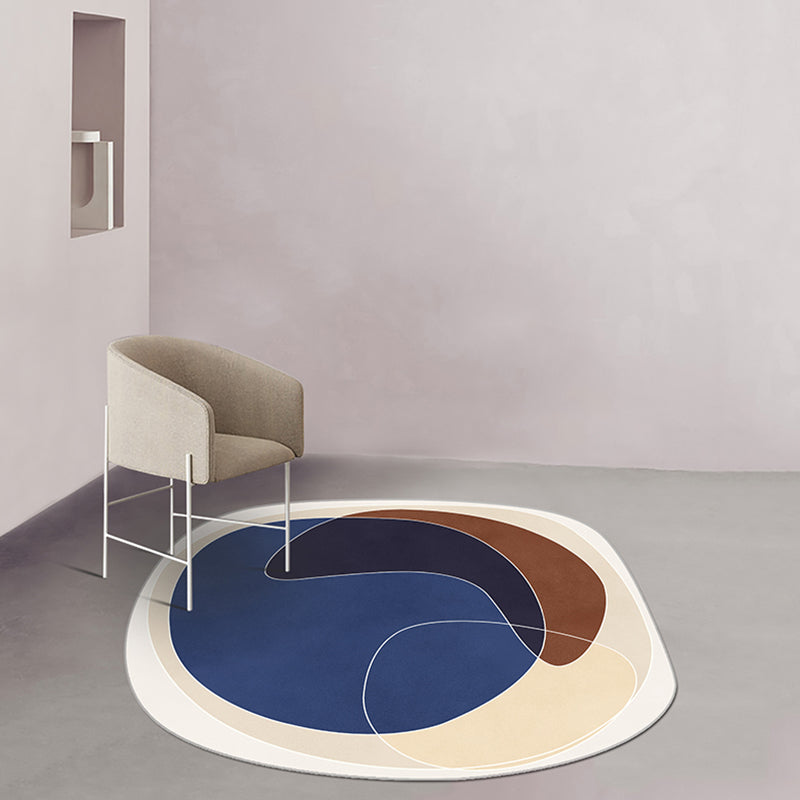 Lisslune | Orange and Blue Irregular Area Rug Bedroom Novelty Colorblock Pattern Rug Polyester Non-Slip Carpet