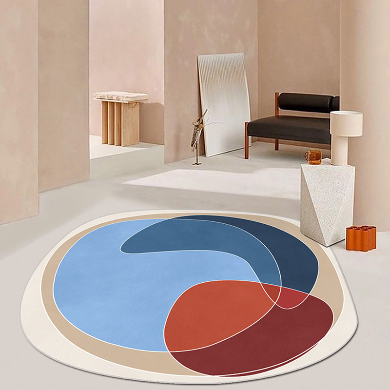 Lisslune | Orange and Blue Irregular Area Rug Bedroom Novelty Colorblock Pattern Rug Polyester Non-Slip Carpet