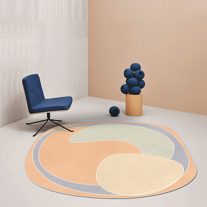 Lisslune | Orange and Blue Irregular Area Rug Bedroom Novelty Colorblock Pattern Rug Polyester Non-Slip Carpet