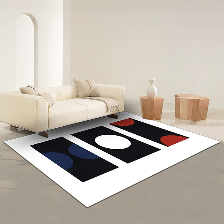 Lisslune | Black and Red Abstract Area Rug Polyester Modern Rug Washable Pet Friendly Carpet for Living Room